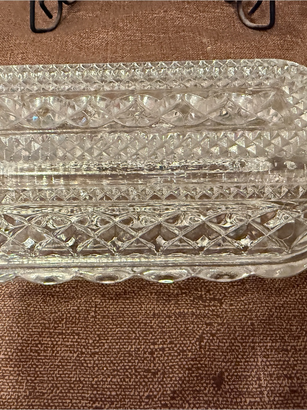 Vintage Clear Pressed Glass Butter Dish With Lid Diamond Pattern Covered Butter
